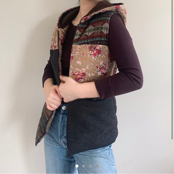 Boho Mixed Pattern Puffer Vest - Picture 1 of 4